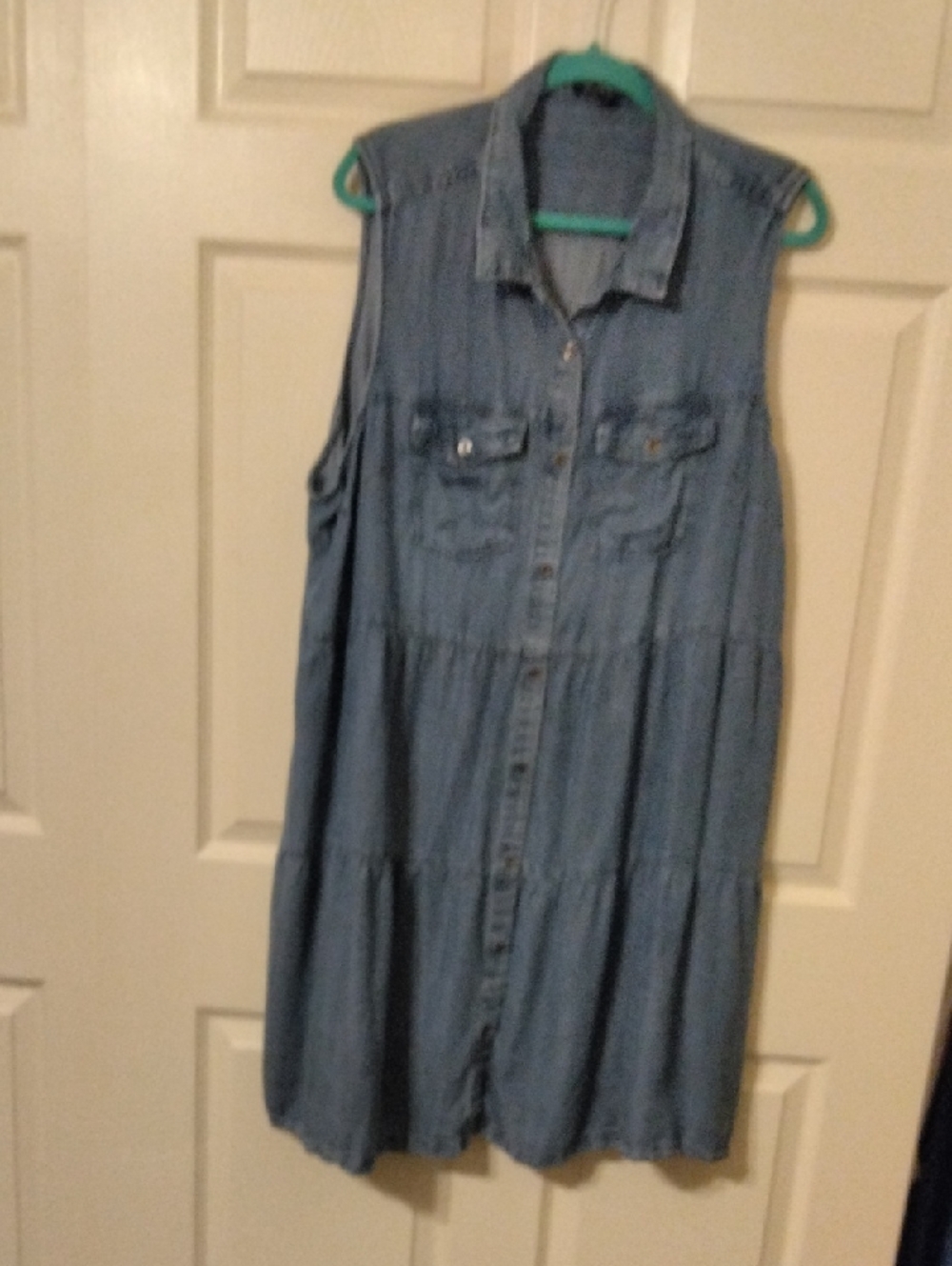 Sleeveless Button-Front Lightweight Denim Dress - Light Blue